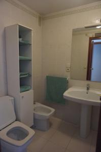 a bathroom with a toilet and a sink and a mirror at Apartamento Ermitagaña in Pamplona