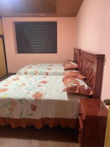 a bedroom with a large bed with pillows on it at Posada Santa Rita in Zacatlán