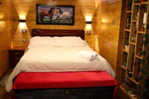 Ένα ή περισσότερα κρεβάτια σε δωμάτιο στο Cabaña arcoiris del lago # 6