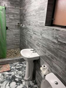 a bathroom with a sink and a toilet at Los Angeles Lakefield guesthouse in Benoni