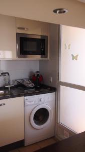 a kitchen with a washing machine and a microwave at Apartamento Rivas in Calabardina