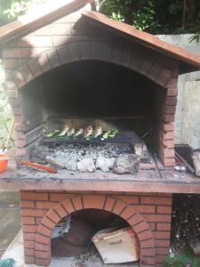 een bakstenen oven met voedsel erin bij Apartments Turkalj in Murter