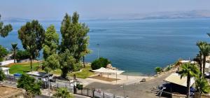 a view of a body of water with trees at Tiberias 520 in Tiberias