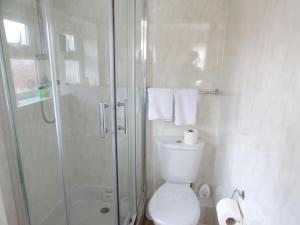 a bathroom with a toilet and a glass shower at The Belvedere in Blackpool +45 photos
