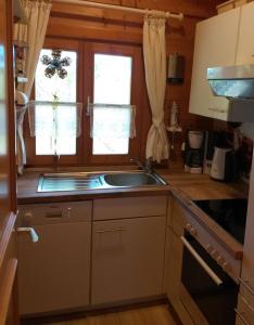 a kitchen with a sink and a window at Naturerlebnisdorf Stamsried 3 in Stamsried