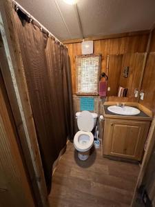 Bilik mandi di Waterfall Rush Tiny Home on River +9 gambar
