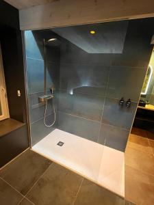 a shower with a glass door in a bathroom at Romantic home spa in Laveline-devant-Bruyères +22 photos