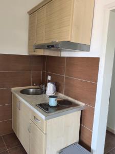 a small kitchen with a sink and a microwave at Villa With Swimming Pool in Ulcinj