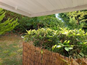 a fence in front of a garden with plants at Coin paradisien juillet-août min 3 nuits in Meudon
