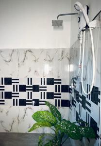 baño con ducha y planta en Bananas Vibes Mirissa, en Mirissa