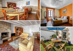a collage of pictures of a living room and dining room at Cocon Familial Surf & Menhirs Idéal Golfe Morbihan in Plouharnel