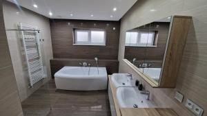 un ampio bagno con vasca e lavandino di Family House a Mlynský Sek Altre 10 foto