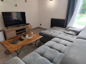 Μια τηλεόραση ή/και κέντρο ψυχαγωγίας στο MAISON 9 COUCHAGES AVEC PISCINE
