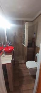 bagno con lavandino rosso e servizi igienici di Hermoso depto céntrico! a Corrientes