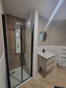 Appartement rez-de-chaussée في كارينتان: حمام مزود بدش ومغسلة