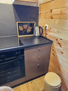 a kitchen with a stove and a tea kettle on a counter at Malii Rajj Žabljak in Žabljak +63 photos