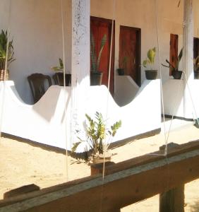 une chambre avec des plantes en pot sur le mur dans l'établissement Fr Resort, à Nikawatawana