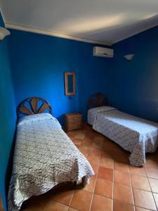 two beds in a room with a blue wall at Villa Laura in Coccorino