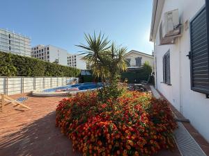 a garden of flowers in front of a building at Villa 31 Oasis in Golem +7 photos