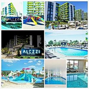 a collage of pictures of a resort with a pool at Nik and dom Alezzi studio in Mamaia Sat/Năvodari