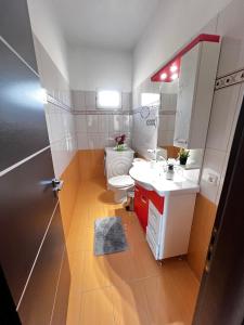 a small bathroom with a toilet and a sink at Maria 's aparment in Mursi