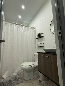 a bathroom with a toilet and a sink at Casa Isla Boquerón in Boqueron +18 photos