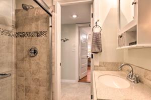 a bathroom with a sink and a shower at The Red Rock Retreat in Chimney Rock +25 photos