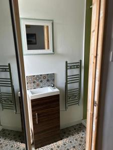 une salle de bain avec un lavabo et un miroir dans l'établissement The Cosy Cabin, à Pembrokeshire