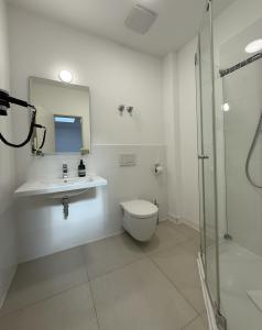 a bathroom with a toilet and a sink and a shower at Boutique-Hotel Goethe in Munich