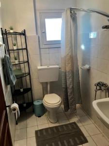 un bagno con un water, un lavandino e una finestra di Capt Tassos Summer House in Dassia a Città di Corfù Altre 13 foto