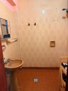 une petite salle de bain avec un lavabo et une douche dans l'établissement Elenas, à La Chacarita