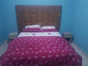 a bed with a red blanket and pillows on it at Sky Blue VIP Guest House - Buea in Buea