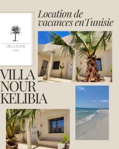 eine Collage mit Fotos eines Hauses und einer Palme in der Unterkunft Villa Nour Kélibia in Kelibia