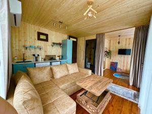 a living room with a couch and a table at Sunrise house merisi in Merisi