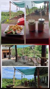a collage of pictures with a drink and a plate of food at Hostal y Mirador La Chaguita in Moyogalpa