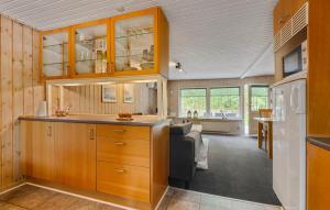 Una cocina con gabinetes de madera y encimera. en 3 Bedroom Beautiful Home In Ansager, en Ansager
