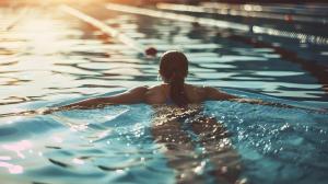 a woman swimming in a swimming pool at Ferienwohnung Alter Stall - rechte Seite für 3 Personen in Ohne
