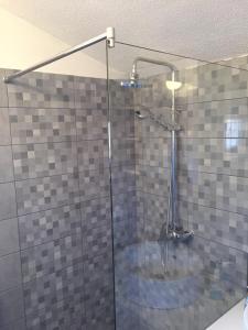 a shower with a glass door in a bathroom at Apartment Maria in Neum +24 photos