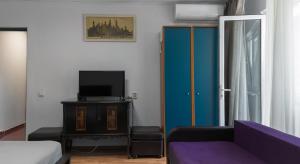 a living room with a couch and a tv at Garsoniera in Mangalia +2 photos