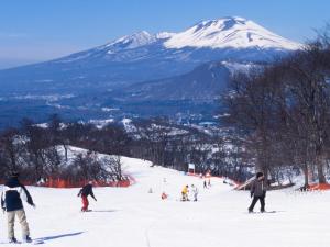 a group of people skiing down a snow covered mountain at Le Grand Kyu Karuizawa in Karuizawa +183 photos