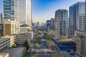 Nespecifikovaný výhled na destinaci Š’-ťia-čuang nebo výhled na město při pohledu z hotelu