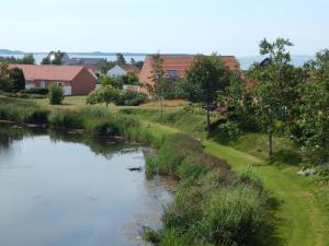 a view of a river with houses in the background at Birthes Udsigtshus in Ebeltoft