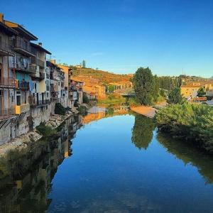 un río en una ciudad con casas y edificios en Apartamentos Doña Candida, en Valderrobres