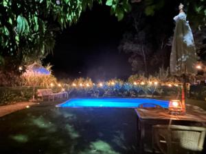 a swimming pool at night with lights at Casa Rural las Tres Rosas in Gaucín