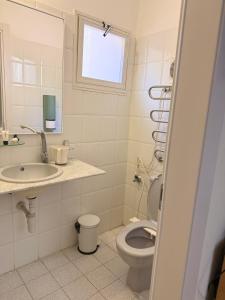 a bathroom with a toilet and a sink and a window at וילה נקודה בכנרת in Had Nes +41 photos