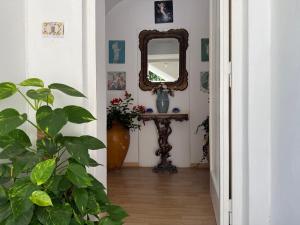 a hallway with a mirror and a plant at Eliza Art in Capri