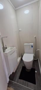 a bathroom with a white toilet and a sink at Hillcrest Term-Downstairs Room in Hamilton +9 photos
