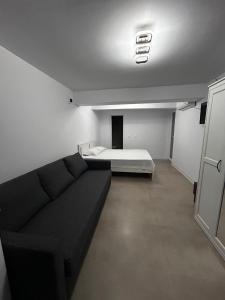 una sala de estar con un sofá y una cama en Casa Popa, en Costinesti