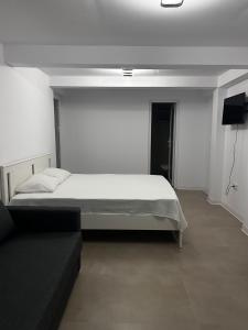 un dormitorio con una cama y un sofá en Casa Popa, en Costinesti