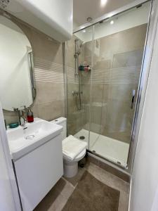 a bathroom with a shower and a toilet and a sink at Duplex cosy hyper centre in Amiens